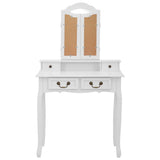 vidaXL Dressing Table Set with Stool 80x69x141 cm Paulownia Wood White
