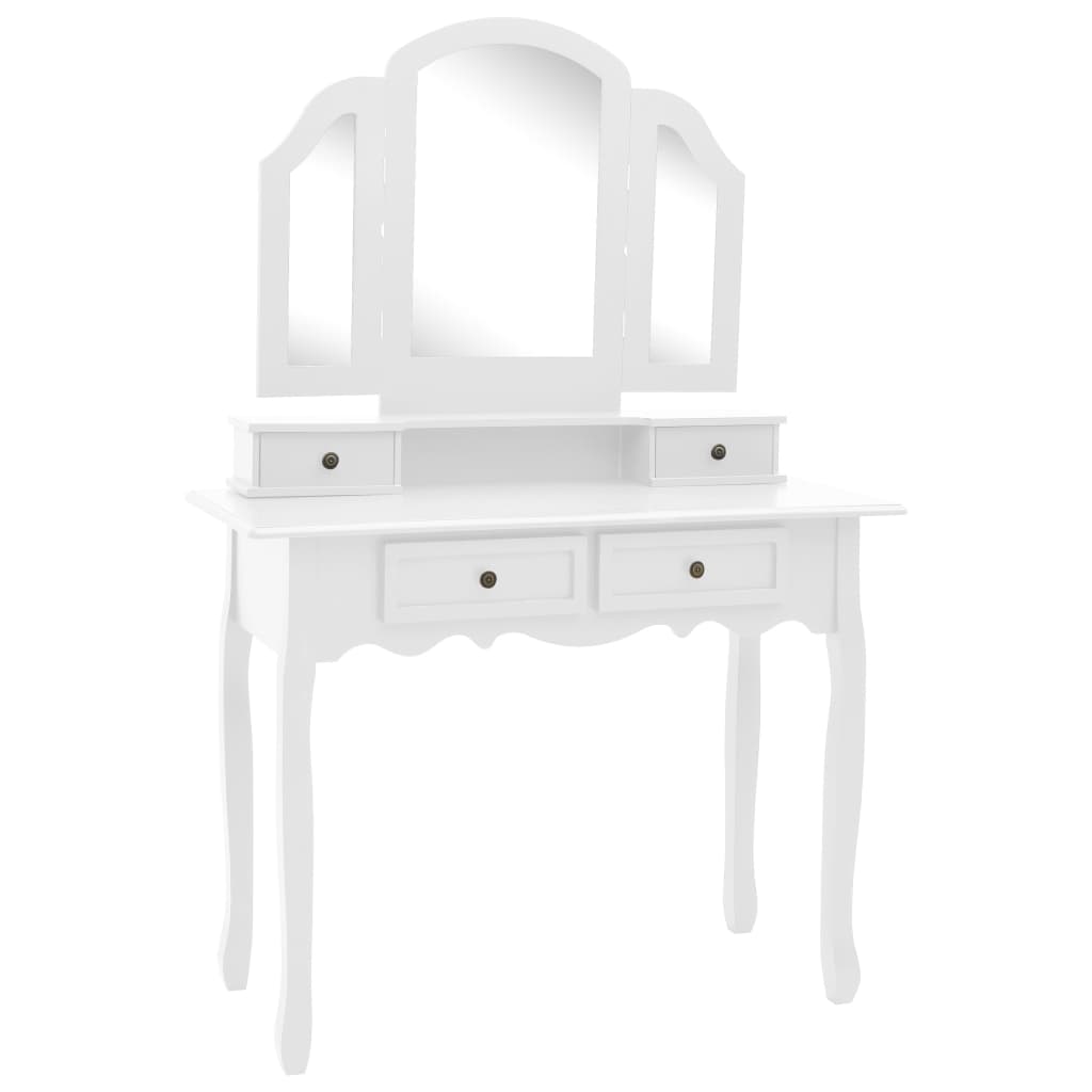 vidaXL Dressing Table Set with Stool 100x40x146 cm Paulownia Wood White