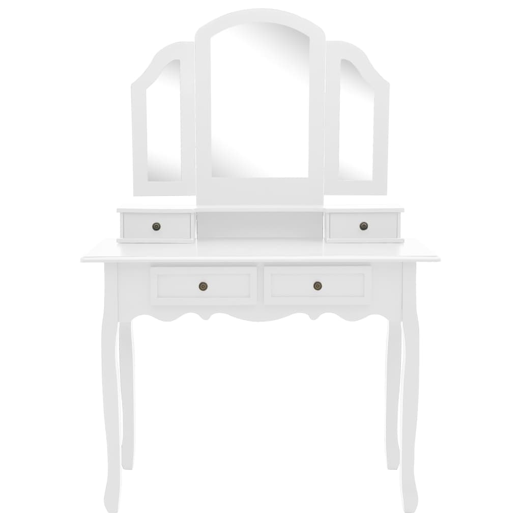 vidaXL Dressing Table Set with Stool 100x40x146 cm Paulownia Wood White