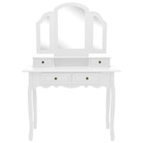 vidaXL Dressing Table Set with Stool 100x40x146 cm Paulownia Wood White