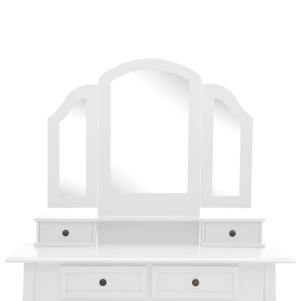 vidaXL Dressing Table Set with Stool 100x40x146 cm Paulownia Wood White