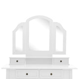 vidaXL Dressing Table Set with Stool 100x40x146 cm Paulownia Wood White