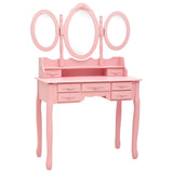vidaXL Dressing Table with Stool and Triple Mirror Pink