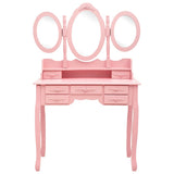 vidaXL Dressing Table with Stool and Triple Mirror Pink