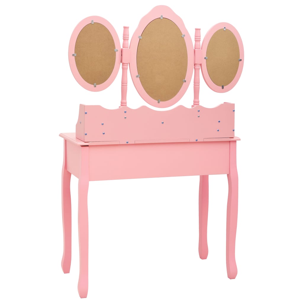 vidaXL Dressing Table with Stool and Triple Mirror Pink