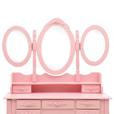 vidaXL Dressing Table with Stool and Triple Mirror Pink