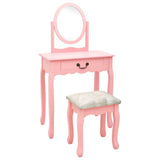 vidaXL Dressing Table with Stool 65x36x128 cm Paulownia Wood MDF Pink