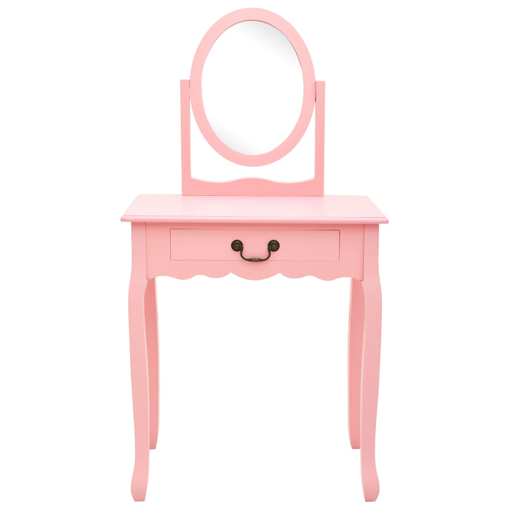 vidaXL Dressing Table with Stool 65x36x128 cm Paulownia Wood MDF Pink