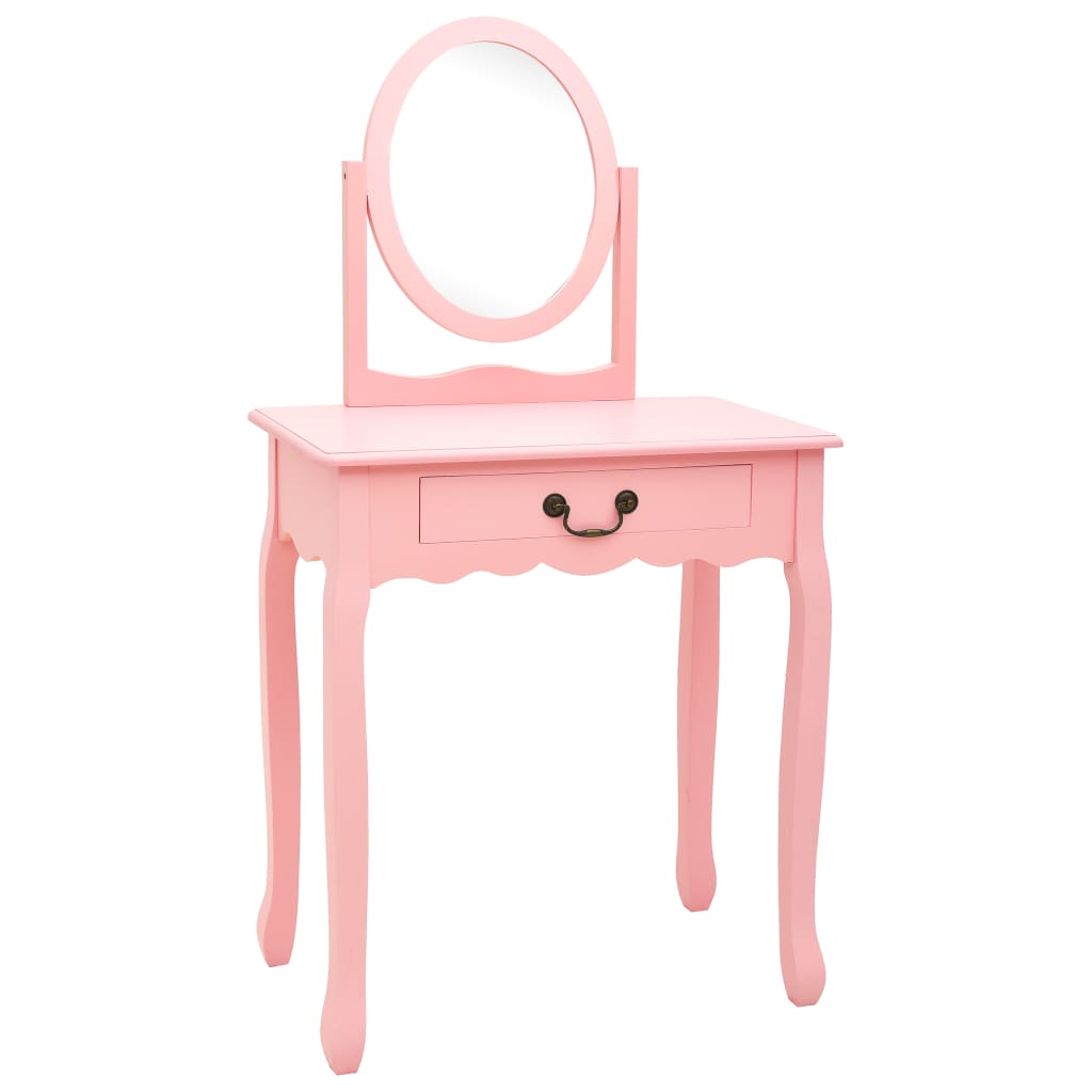 vidaXL Dressing Table with Stool 65x36x128 cm Paulownia Wood MDF Pink