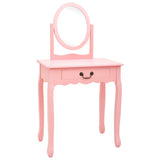 vidaXL Dressing Table with Stool 65x36x128 cm Paulownia Wood MDF Pink