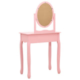 vidaXL Dressing Table with Stool 65x36x128 cm Paulownia Wood MDF Pink