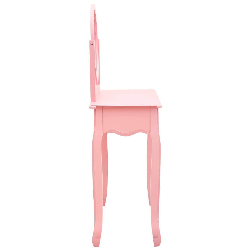 vidaXL Dressing Table with Stool 65x36x128 cm Paulownia Wood MDF Pink