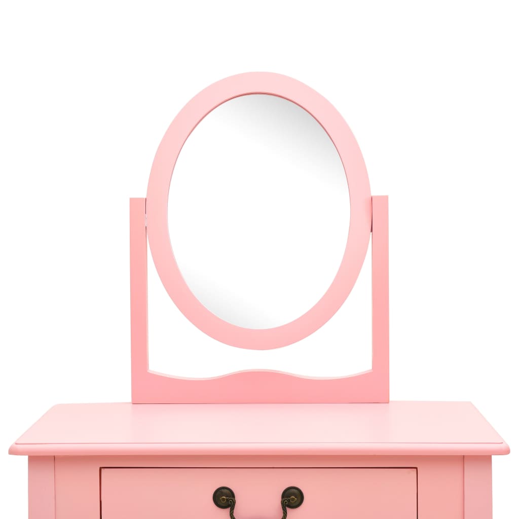 vidaXL Dressing Table with Stool 65x36x128 cm Paulownia Wood MDF Pink