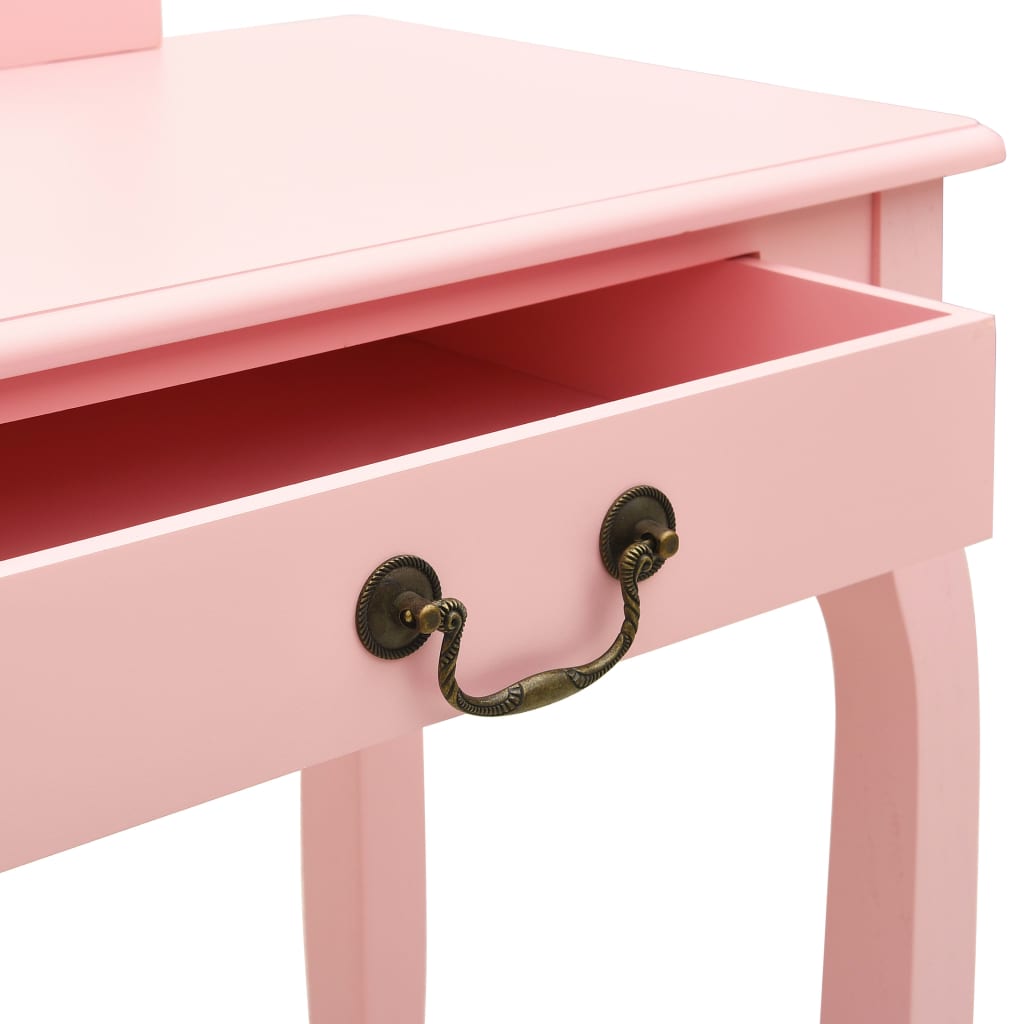 vidaXL Dressing Table with Stool 65x36x128 cm Paulownia Wood MDF Pink