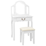 vidaXL Dressing table with stool 65x36x128 cm paulownia wood MDF white