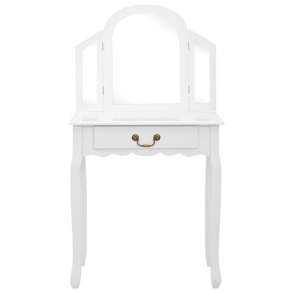 vidaXL Dressing table with stool 65x36x128 cm paulownia wood MDF white