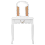 vidaXL Dressing table with stool 65x36x128 cm paulownia wood MDF white