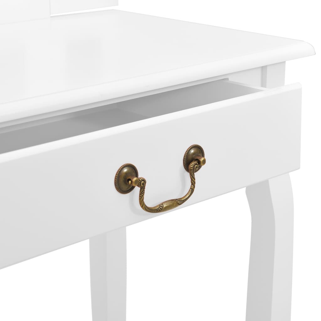 vidaXL Dressing table with stool 65x36x128 cm paulownia wood MDF white