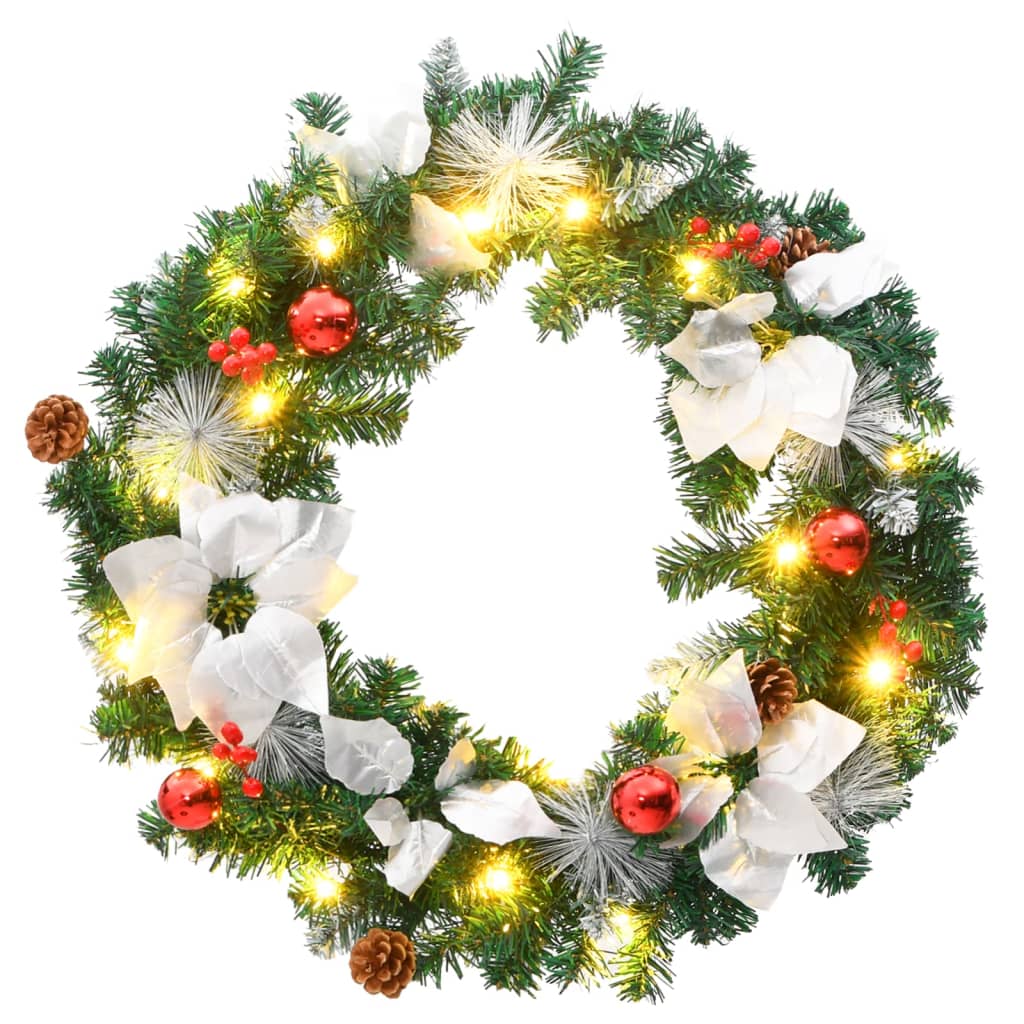 vidaXL Kerstkrans met LED-verlichting Groen 60 cm PVC