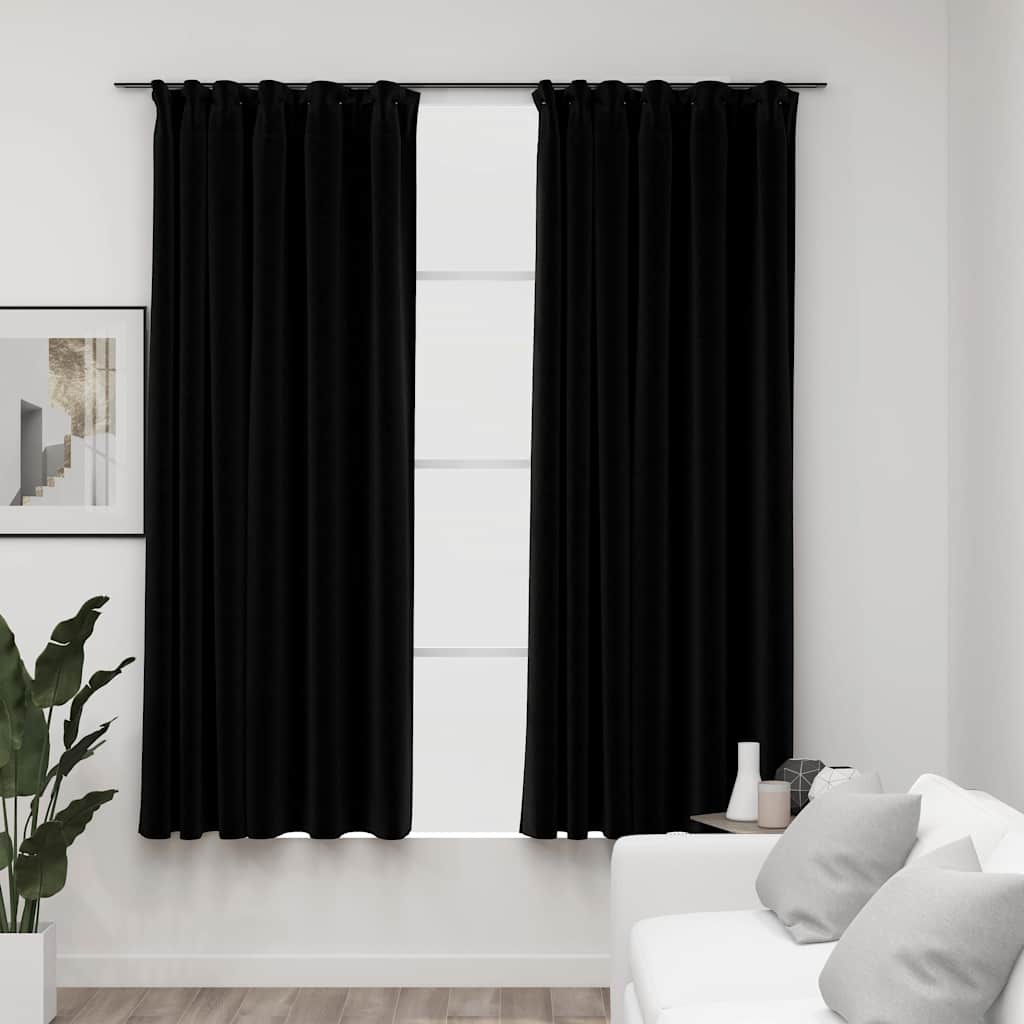 vidaXL Linen-Look Blackout Curtains with Hooks 2 pcs 140x175 cm Black