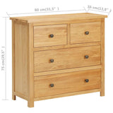 vidaXL Chest of Drawers 80x33.5x75 cm Solid Oak Wood