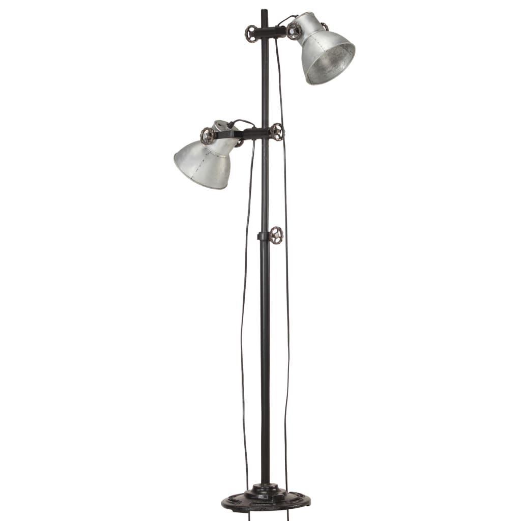 vidaXL Vloerlamp met 2 lampenkappen E27 gietijzer zilverkleurig