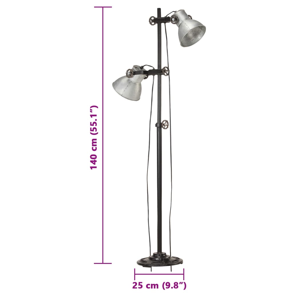 vidaXL Vloerlamp met 2 lampenkappen E27 gietijzer zilverkleurig