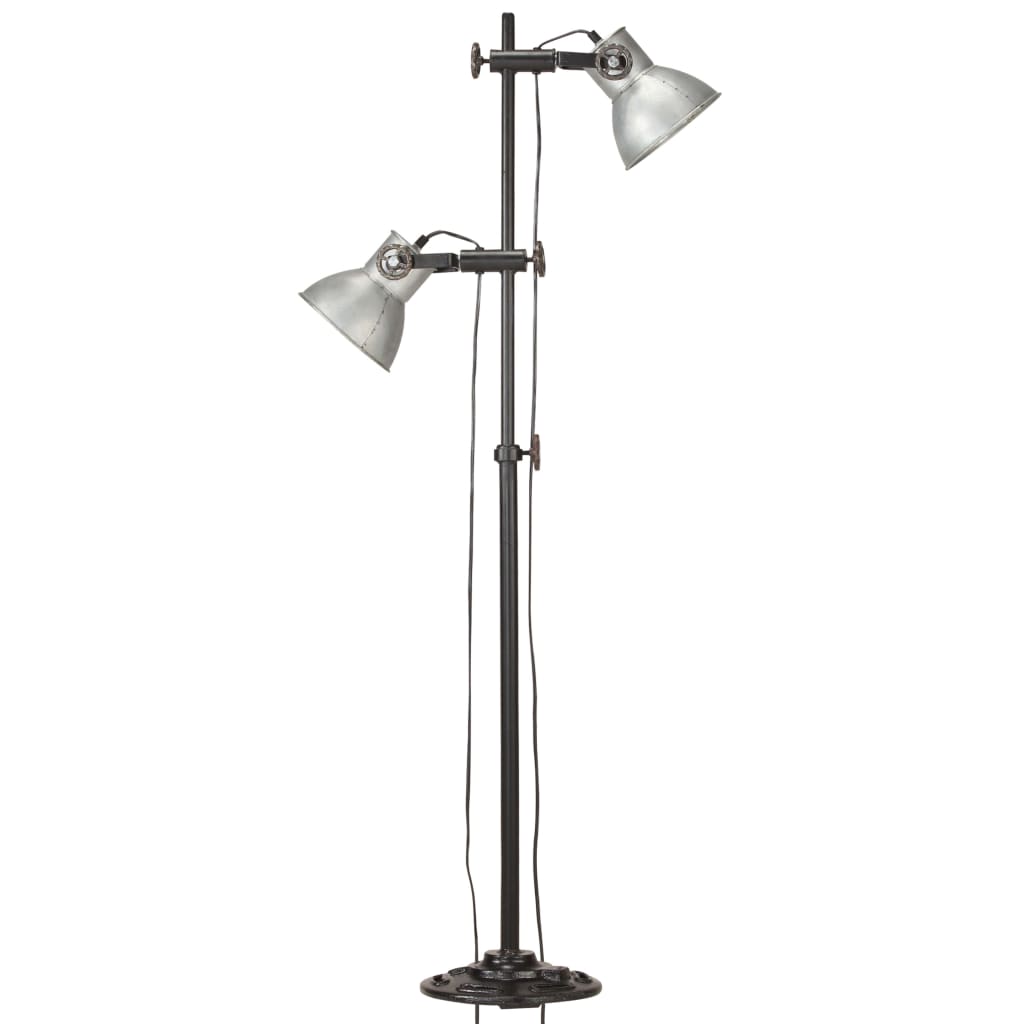 vidaXL Vloerlamp met 2 lampenkappen E27 gietijzer zilverkleurig