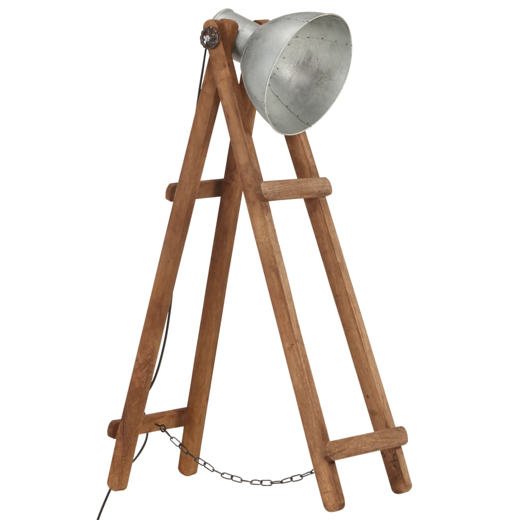 vidaXL Floor Lamp E27 Solid Mango Wood Silver-Colored