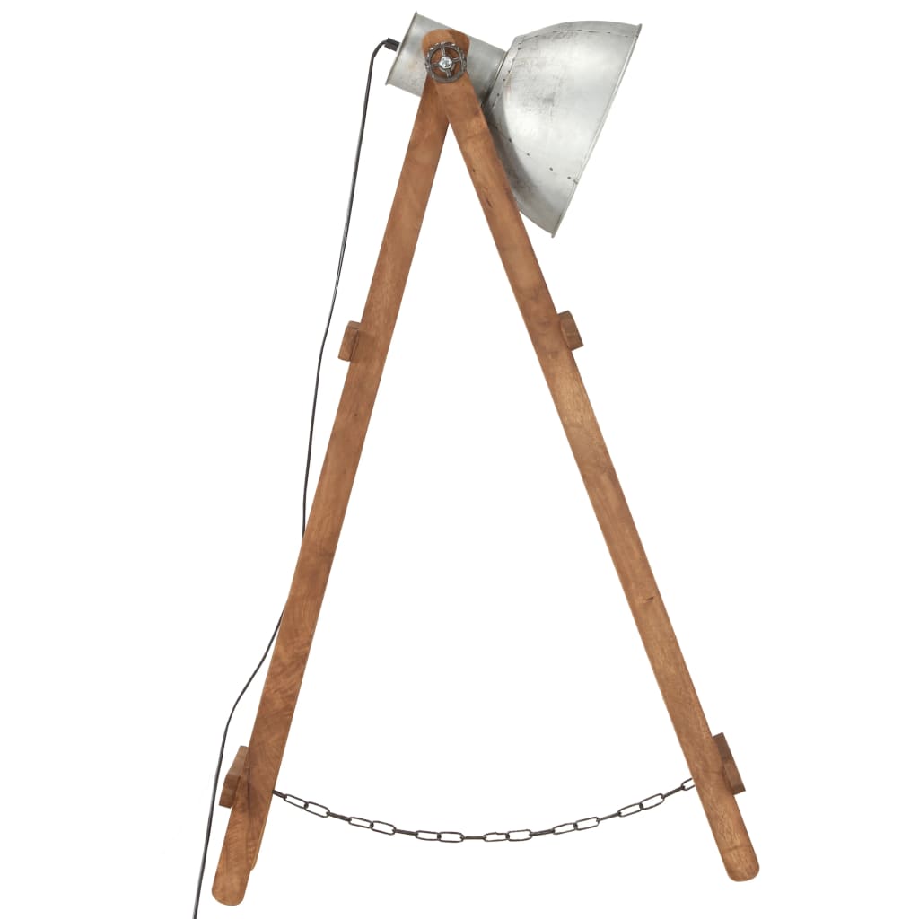 vidaXL Floor Lamp E27 Solid Mango Wood Silver-Colored