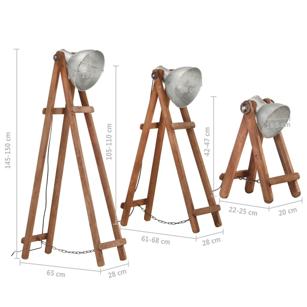 vidaXL Vloerlampen 3 st E27 massief mangohout zilverkleurig