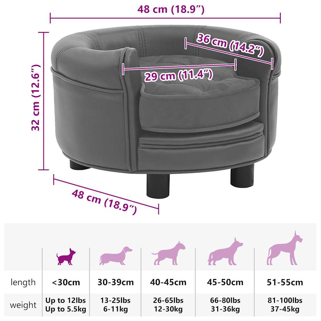 vidaXL Dog Sofa 48x48x32 cm Plush and Faux Leather Grey