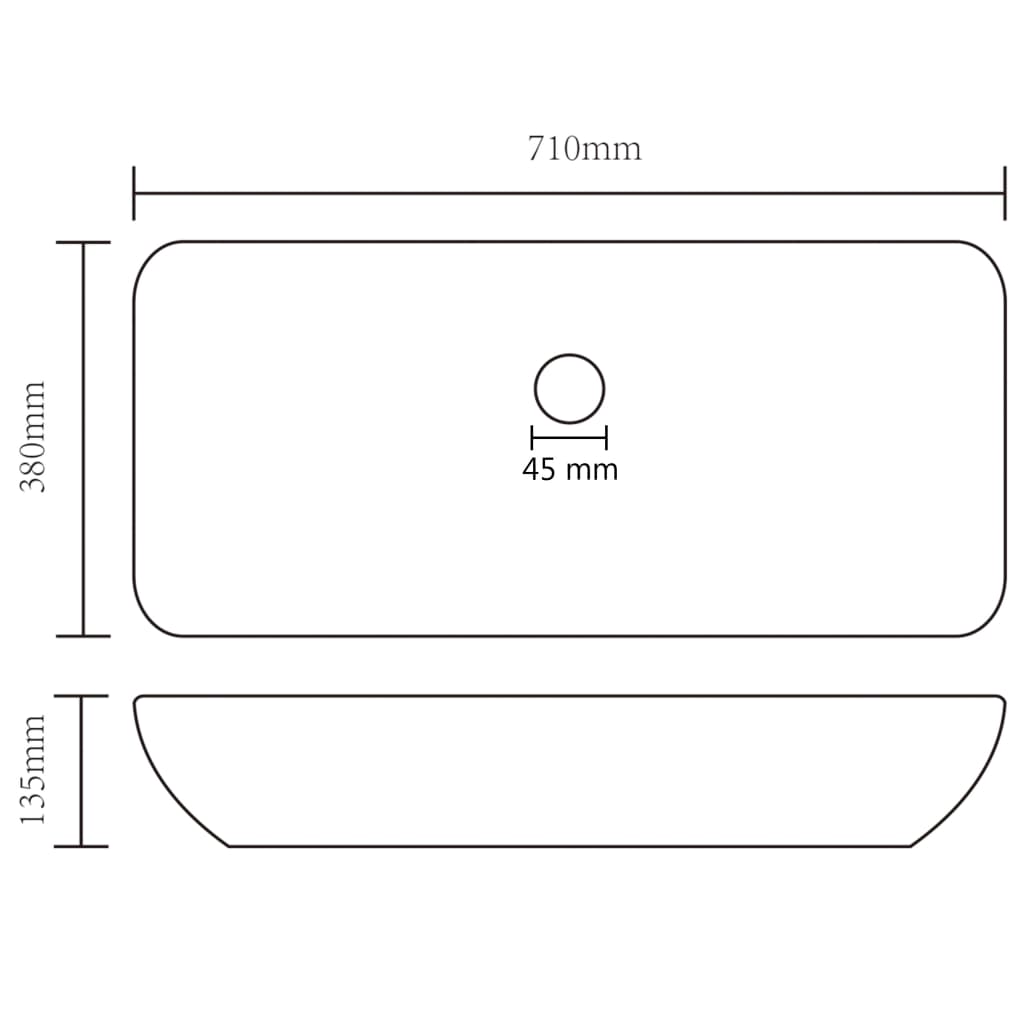 vidaXL Rectangular Wash Basin 71x38 cm Ceramic Matt White