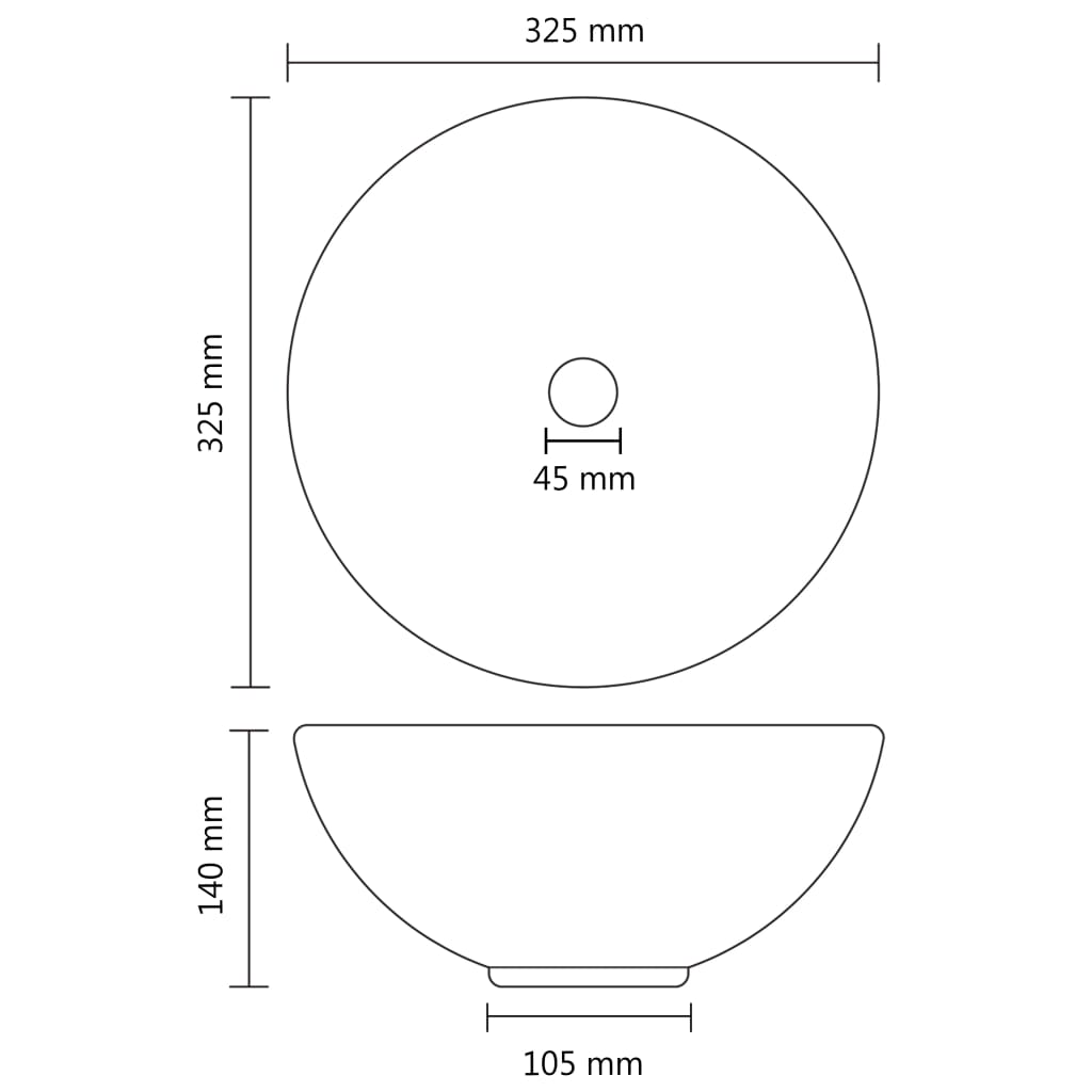vidaXL Round Wash Basin 32.5x14 cm Ceramic Matte White