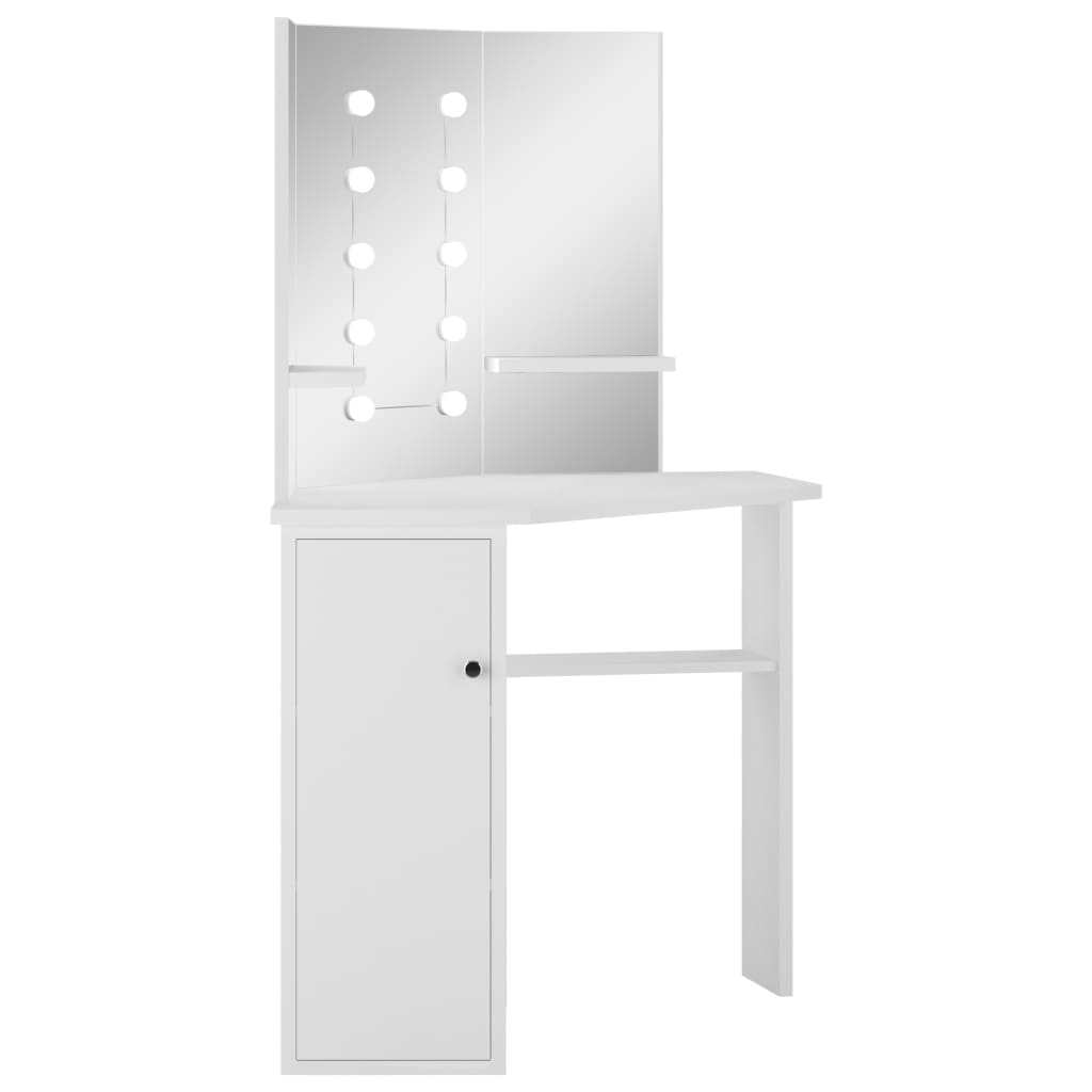 vidaXL Corner Dressing Table with LED Lighting White