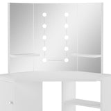 vidaXL Corner Dressing Table with LED Lighting White