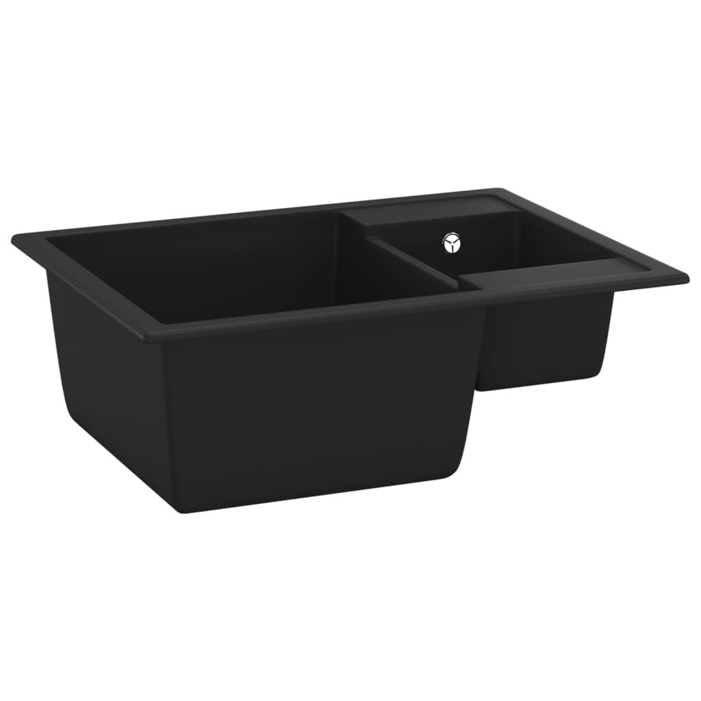 vidaXL Kitchen Sink Double Basins with Overflow Hole Granite Black