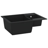 vidaXL Kitchen Sink Double Basins with Overflow Hole Granite Black