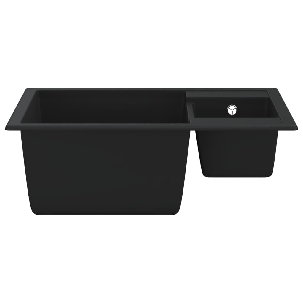 vidaXL Kitchen Sink Double Basins with Overflow Hole Granite Black