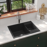 vidaXL Kitchen Sink Double Basins with Overflow Hole Granite Black