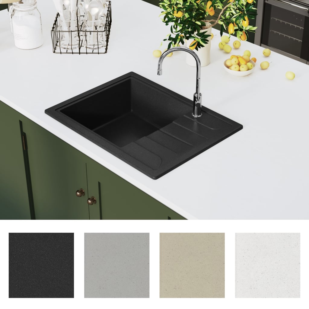 vidaXL Sink with Overflow Hole Oval Granite Black