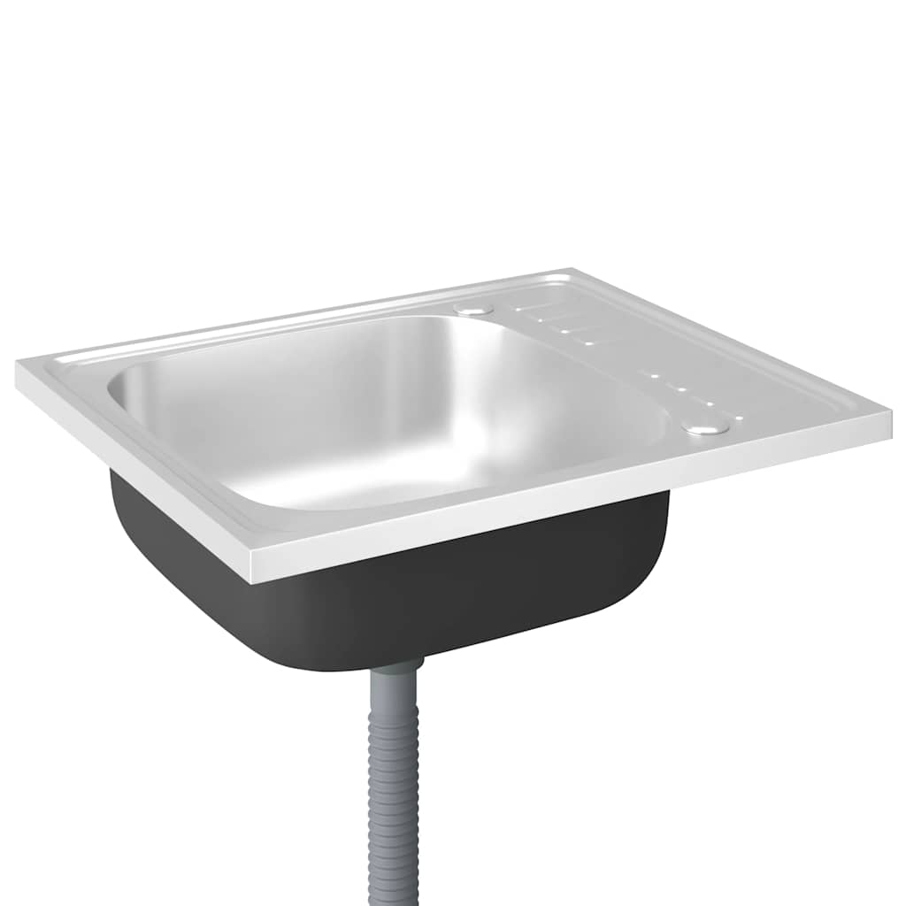 vidaXL Kitchen Sink with Drainer Set 600x500x155 mm Stainless Steel Silver