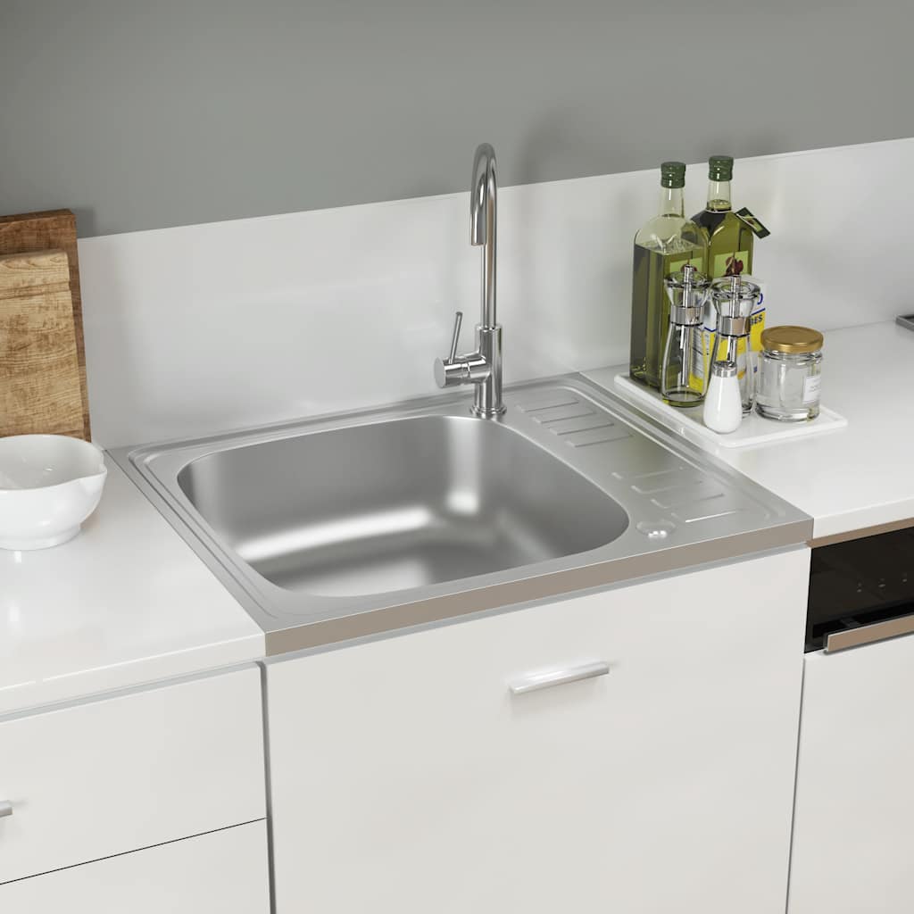 vidaXL Kitchen Sink with Drainer Set 600x500x155 mm Stainless Steel Silver