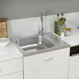 vidaXL Kitchen Sink with Drainer Set 600x500x155 mm Stainless Steel Silver