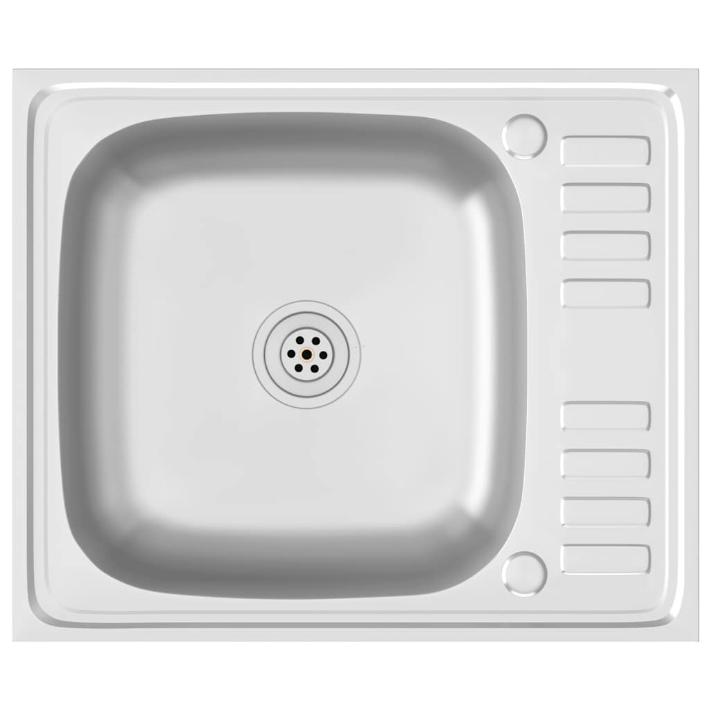 vidaXL Kitchen Sink with Drainer Set 600x500x155 mm Stainless Steel Silver
