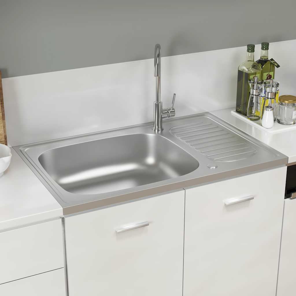 vidaXL Sink with Drainer Set 800x500x155 mm Stainless Steel Silver