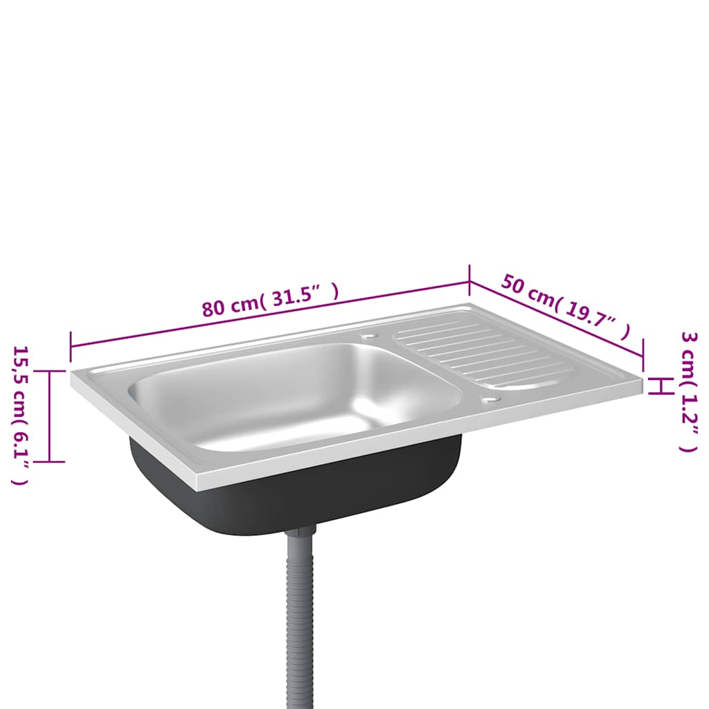vidaXL Sink with Drainer Set 800x500x155 mm Stainless Steel Silver