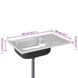 vidaXL Sink with Drainer Set 800x500x155 mm Stainless Steel Silver