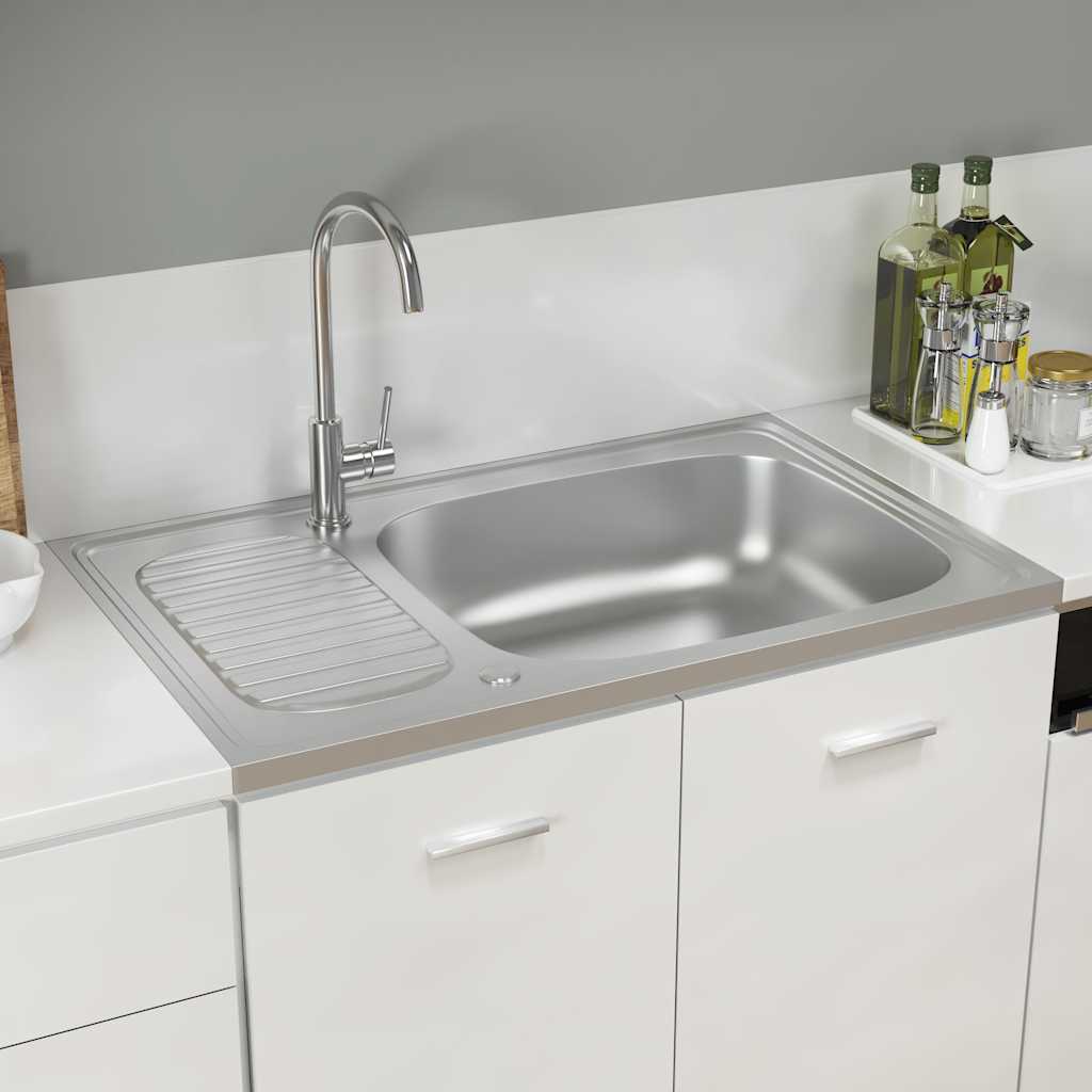 vidaXL Sink with Drainer Set 800x500x155 mm Stainless Steel Silver