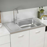 vidaXL Sink with Drainer Set 800x500x155 mm Stainless Steel Silver